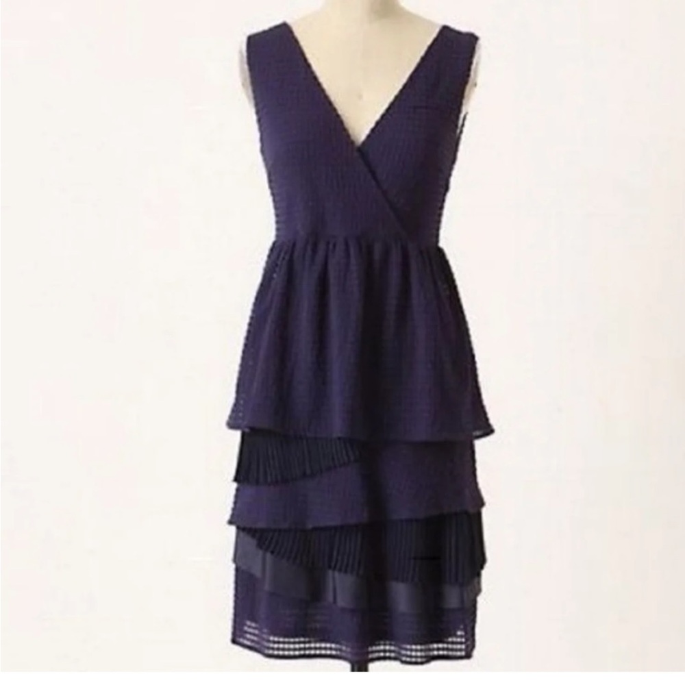 Anthropologie Ric Rac‎ Navy Blue Dress Tiered Layered Flare A line
